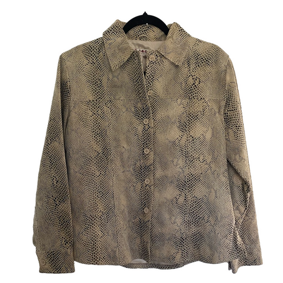A.M.I Rare 100% Leather Snake Reptile Print Collared Jacket in Women’s Size M - Picture 1 of 10